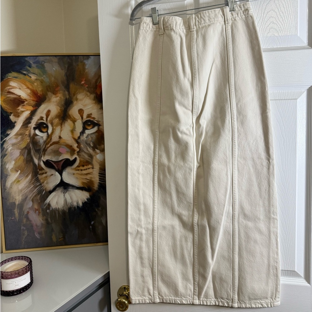 ZARA Cream Denim Midi Skirt | Front Slit High-Waisted Structured Skirt - Picture 3 of 3